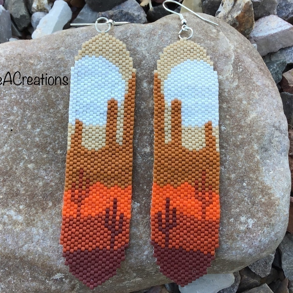 🌵Saguaro Desert Bead Earrings, New, Handmade By Me